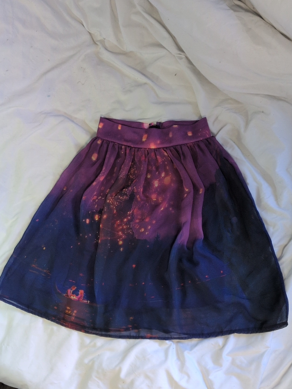 Disney Repunzel Purple Ombre Skirt with Lantern Boat Scene Print